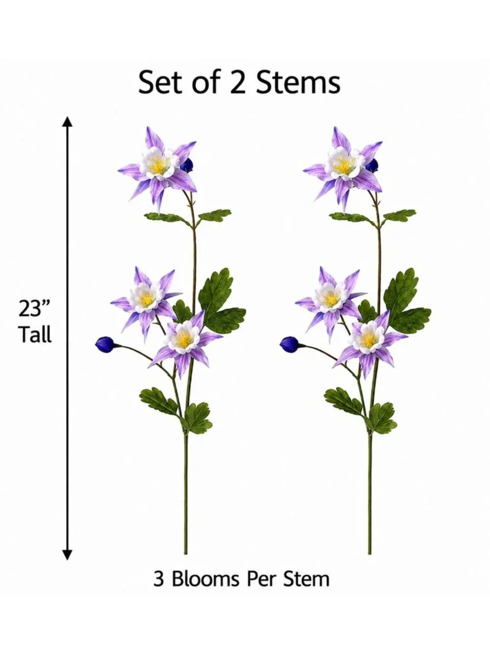 Purple White Artificial Columbine Flowers Set of 2 | 23 Inch Real Touch Wildflow